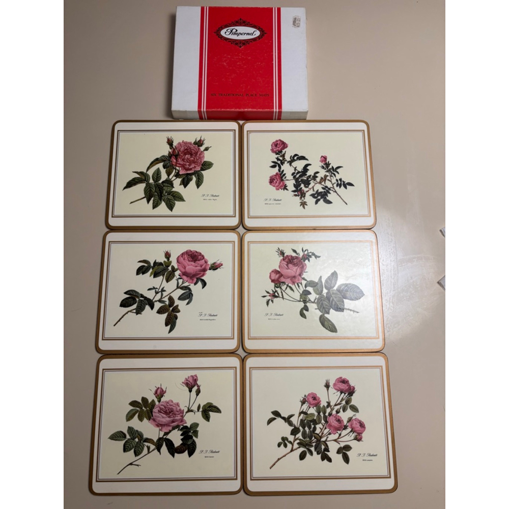 Pimpernel Set of 6 Cream Pink Rose Gold Border Placemats 8 5/8 X 7 5/8